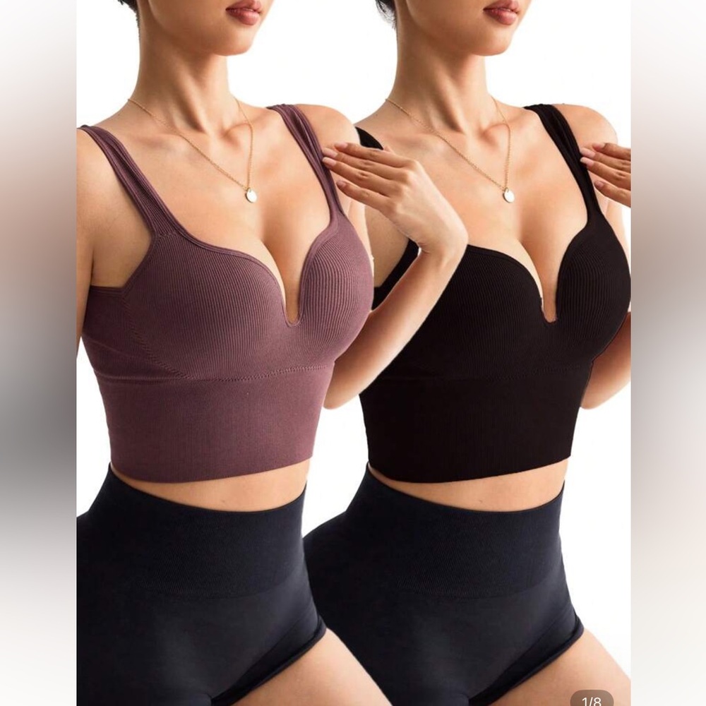 Stylish Ribbed V-Neck Crop Tops
